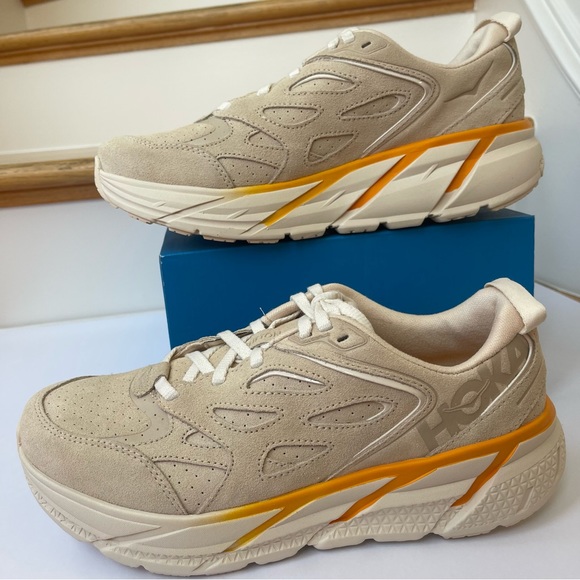 NWT Clifton L Suede Unisex NEW Leather Athletic Shoes tan shortbread beige gold - Picture 3 of 11